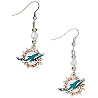 Nfl Siskiyou Sports Womens Miami Dolphins Crystal Dangle Earrings One Size White