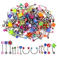 Crazypiercing Lot Of 110Pcs Body Jewelry Piercing Eyebrow Navel Belly Tongue Lip Bar Ring