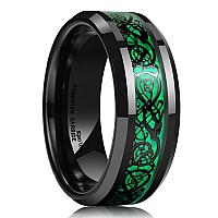 King Will Dragon Mens 8Mm Green Carbon Fiber Black Celtic Dragon Tungsten Carbide Ring Comfort Fit 12