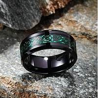 King Will Dragon Mens 8Mm Green Carbon Fiber Black Celtic Dragon Tungsten Carbide Ring Comfort Fit 12