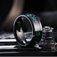 King Will Dragon Mens 8Mm Green Carbon Fiber Black Celtic Dragon Tungsten Carbide Ring Comfort Fit 12