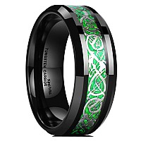 King Will Dragon Mens 8Mm Green Carbon Fiber Silver Celtic Dragon Tungsten Carbide Ring Comfort Fit Wedding Band 10