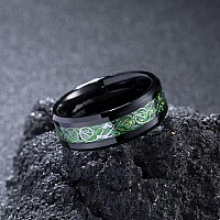 King Will Dragon Mens 8Mm Green Carbon Fiber Silver Celtic Dragon Tungsten Carbide Ring Comfort Fit Wedding Band 10