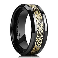 King Will Dragon 8Mm Mens Black Tungsten Ring Glod Celtic Dragon Comfort Fit Wedding Band Engagement Ring 11