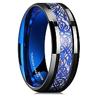 King Will Dragon Mens Black Tungsten Carbide Ring 8Mm Blue Celtic Dragon Wedding Band Comfort Fit High Polished11