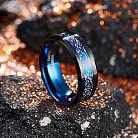 King Will Dragon Mens Black Tungsten Carbide Ring 8Mm Blue Celtic Dragon Wedding Band Comfort Fit High Polished11