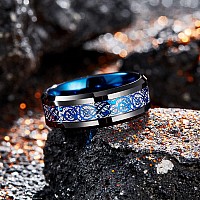 King Will Dragon Mens Black Tungsten Carbide Ring 8Mm Blue Celtic Dragon Wedding Band Comfort Fit High Polished11