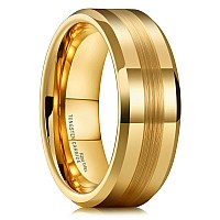 King Will Gold 8Mm Gold Tungsten Carbide Ring Brushed Center Mens Wedding Band Comfort Fit