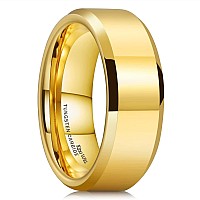 King Will 8Mm Gold Mens Tungsten Carbide Rings High Polish Finish Beveled Polished Edge Comfort Fit 14