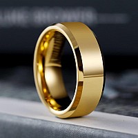 King Will 8Mm Gold Mens Tungsten Carbide Rings High Polish Finish Beveled Polished Edge Comfort Fit 14