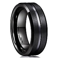 King Will Classic 8Mm Black Tungsten Carbide Wedding Band Ring Polished Finish Grooved Center Comfort Fit 75