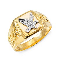 10K Yellow Gold 12 Mens American Patriotic Eagle Square Face Tapered Nugget Style Band Statement Ring Size 15