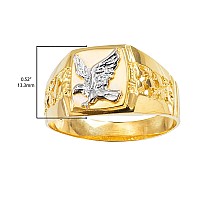 10K Yellow Gold 12 Mens American Patriotic Eagle Square Face Tapered Nugget Style Band Statement Ring Size 15