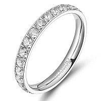 Tigrade 3Mm Women Titanium Engagement Ring Cubic Zirconia Eternity Wedding Band Size 3 To 135Silver 4