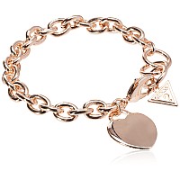 Guess Basic Rose Gold G Logo Heart Link Bracelet