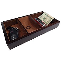 Profile Gifts Woltar Wooden Valet Tray With 3 Compartment Leatherette Organizer Box For Wallets Coins Keys And Jewelry