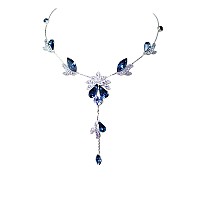 Faship Gorgeous Dark Blue Crystal Floral Necklace Earrings Set Navy Blue