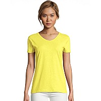 Hanes Womens Xtemp Vneck Tee Neon Lemon Heather Large