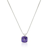 Amazon Collection 925 Sterling Silver 8Mm Cushion Cut February Birthstone Amethyst Solitaire Pendant Necklace For Women With 18