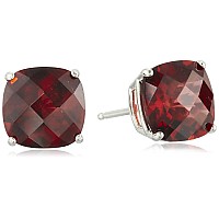 Amazon Collection 925 Sterling Silver 8Mm Cushion Cut January Birthstone Garnet Stud Earrings For Women