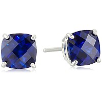 Amazon Collection 925 Sterling Silver 6Mm Cushion Cut September Birthstone Blue Sapphire Stud Earrings For Women