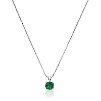 Amazon Collection 925 Sterling Silver 6Mm Cushion Cut May Birthstone Created Emerald Solitaire Pendant Necklace For Women With 1