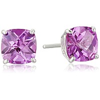 Amazon Collection 925 Sterling Silver 6Mm Cushion Cut September Birthstone Created Pink Sapphire Stud Earrings For Women