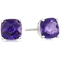 Amazon Collection 925 Sterling Silver 6Mm Cushion Cut February Birthstone Amethyst Stud Earrings For Women