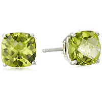 Amazon Collection 925 Sterling Silver 6Mm Cushion Cut August Birthstone Peridot Stud Earrings For Women