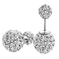 Dib 925 Sterling Silver Sparkle Bling Crystal Rhinestone Earrings Double Sided Front Back Ball Stud Earrings For Women Girls 10M