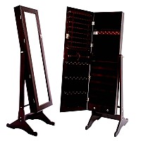 Square Furniture Mirrored Jewelry Cabinet Armoire Stand Cabinet Espresso