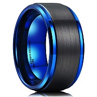 King Will Duo 10Mm Black Brushed Blue Tungsten Carbide Wedding Band Ring Polish Finished Comfort Fit 65