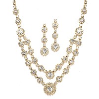 Mariell Petite Length Gold Rhinestone Crystal Necklace And Earrings Set For Brides Choker Wedding Necklace Jewelry Set For Brid