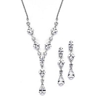 Mariell Cubic Zirconia Necklace Earrings Bridal Jewelry Set Cz Crystal Statement Necklace Set For Weddings Formal Events Mo