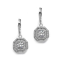 Mariell Art Deco Vintage Wedding Cz Dangle Bridal Earrings With Pave Octagon Drops