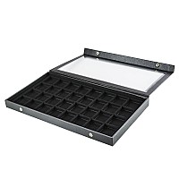 Super Z Outlet Black Plastic Earring Jewelry Display Case 32 Slots Clear Top For Home Organization