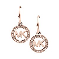 Michael Kors Stainless Steel And Pav Crystal Mk Logo Dangle Earrings For Women Color Rose Gold Model Mkj4796791