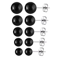 Jewelrieshop Faux Pearl Earrings Hypoallergenic Stainless Steel Imitation Stud Pearl Earrings For Women Girls 5 Pairs Black