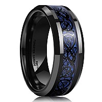 King Will Dragon Mens 8Mm Blue Carbon Fiber Black Celtic Dragon Tungsten Carbide Ring Wedding Band6