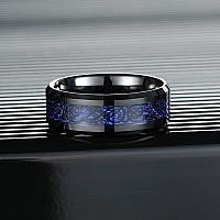 King Will Dragon Mens 8Mm Blue Carbon Fiber Black Celtic Dragon Tungsten Carbide Ring Wedding Band6