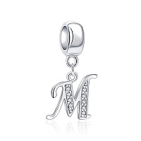 Letter M Charm Sterling Silver 925 Initial Az Alphabet Beads Name Charm Fits Pandora Bracelet Charms