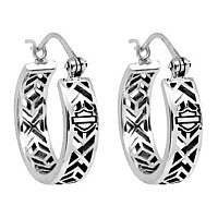 Harleydavidson Womens Earrings Aztec Bar Shield Hoops Silver Hde0371