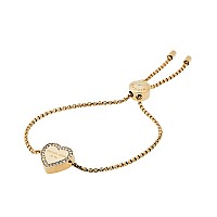 Michael Kors Stainless Steel And Pav Crystal Signature Heart Chain Bracelet For Women Color Gold Model Mkj5389710