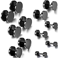 Aroncent 6 Pairs 414Mm Black Earrings For Men Women Fake Gauges Fake Earrings Stainless Steel Earrings Set