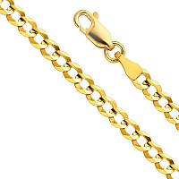 14K Real Yellow Gold Solid Mens 35Mm Cuban Curb Chain Necklace With Lobster Claw Clasp 24