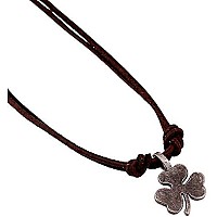 Hamoery Men Punk Alloy Leather Clover Chain Pendant Necklacesilver