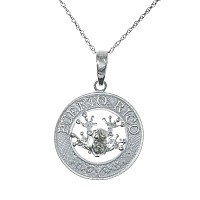 925 Sterling Silver Travel Charm Necklace Pendant With Chain Puerto Rico On Round With Frog Center