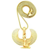 Gwood Maat Goddess Isis Egyptian Gold Color Pendant With 24 Inches Long Box Necklace