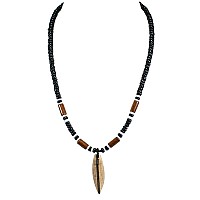 Wood Surfboard Pendant On Black Coconut Beads Necklace