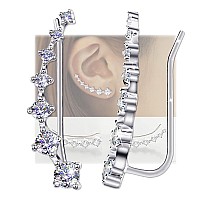 7 Crystals Ear Cuffs Hoop Climber S925 Sterling Silver Cartilage Earrings With Cubic Zirconia Piercing Cz Hypoallergenic Earring